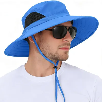Produktbild von Sonnenhut Herren Damen UPF 50+ UV-Schutz Faltbar Sommerhut Wanderhut Safari Hut Blau