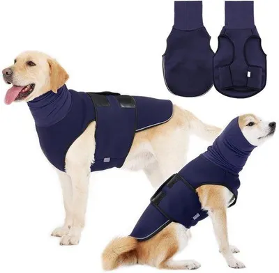 Produktbild von Anti-angstvest für Haustiere - Atmender Anti-angstanzug mit Kapuze - Schutz vor Gewittern und Feuerwerken - Gummibänderverstellbares Design - Blau, Größe L