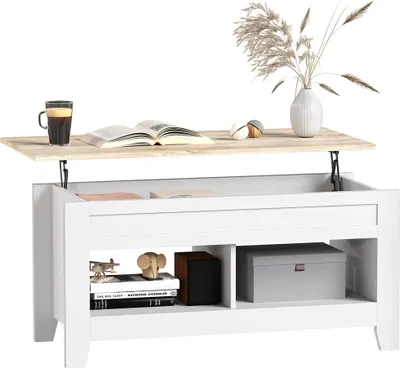 Produktbild von Höhenverstellbarer Couchtisch - Lift-Top Couchtisch - 105×50×49 cm - Rechteckig - Weiß & Natur