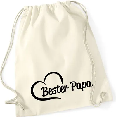 Produktbild von Huuraa Turnbeutel Bester Papa Herz 12 Liter Natural Baumwolle Rucksack Geschenkidee