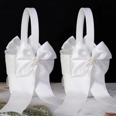 Immagine prodotto di Cestini bianchi per le damigelle, decorazioni per matrimoni, set da 2 pezzi