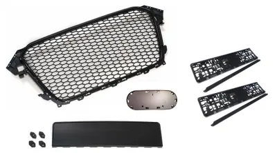 Kühlergrill Sportgrill Waben Schwarz + 2 Kennzeichenhalter für Audi A4 B8 8K 11 – Produktansicht