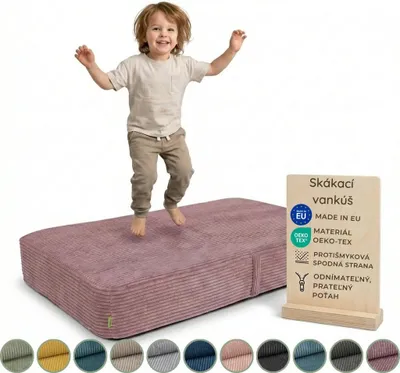Obrázok produktu pre Pillows24 – skákacie vankúše pre deti | Skákacie vankúše 70 x 110 x 17 cm | Perie a penová hmota | Detský trampolín pre domáce použitie | Skákacie podložky | Odnímateľný poťah z manšestru