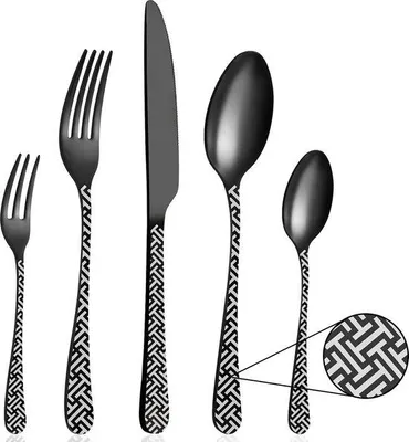 Produktbild von Edelstahl-Besteck-Set schwarz matt 30-teilig
