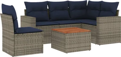 Produktbild von 6-tlg. Garten-Sofagarnitur mit Kissen Grau Poly Rattan