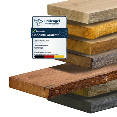 Produktbild von tømmermann Wandregal mit Baumkante Schweberegal massiv Eiche - Bücherregal Regal Hängeregal Regalbrett Wandboard Wand Shelf | 40 cm Farbe Teak