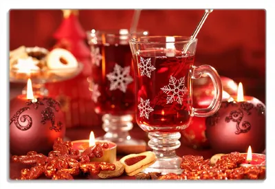 Produktbild von Wallario Frühstücksbrettchen aus Glas 20 x 30 cm mit rutschfesten Füßen, Motiv Heißer Winterpunsch mit Kerzen