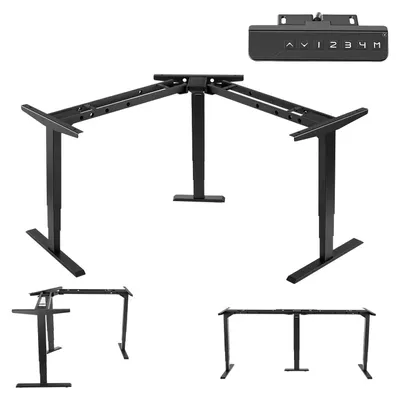 Image de Piètement de bureau à hauteur réglable électriquement - en L - capacité de charge 125 kg - trois moteurs - pieds télescopiques à 3 niveaux - fonction mémoire - affichage de la hauteur - protection anti-collision - noir