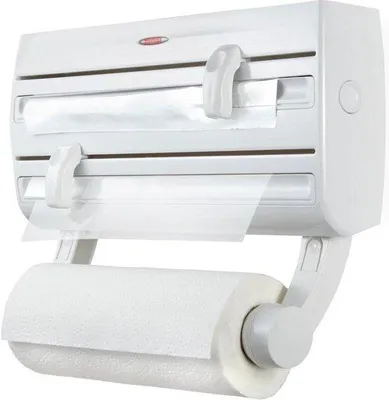 Produktbild von Küchenrolle mit 3 Rollen FolienSchneider und Aufbewahrung, weiß