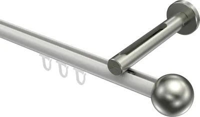 Produktbild von Interdeco Innenlaufstange / Gardinenstange mit Innenlauf Weiß / Edelstahl-Optik, Typ Siteno Luino (Kugel), 20 mm Ø 1-läufig, 240 cm