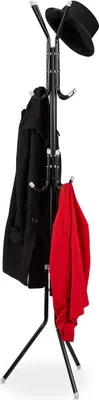 Produktbild von Relaxdays Garderobenständer, Metall, 12 Haken, HxBxT: 180 x 44 x 39 cm, freistehend, stabil, Jackenständer, schwarz