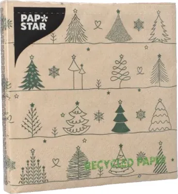 Obrázok produktu pre Papstar obrúsky prírodné Rôzne X-Mas stromy 3-vrstvové 33 x 33cm 20 ks