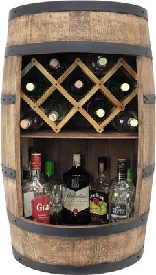 Immagine prodotto di Botte di legno con portabottiglie – Scaffale per vino - Scaffale per vino in legno - Armadio per alcolici - Mobile bar 80 cm. Scaffale decorativo - Banco bar da casa - Comò rustico