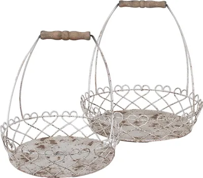 Productafbeelding van Clayre & Eef Decoratieve manden, set van 2, diameter 39 cm / 30 cm, wit/bruin, metaal