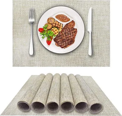 Produktbild von Unyqoos® Platzsets 6er-Set – 45×30 cm, gewebtes Vinyl, beige-weiß, abwaschbar, rutschfest, hitzebeständig, 70% PVC/30% Polyester, Rohmaterial aus Deutschland