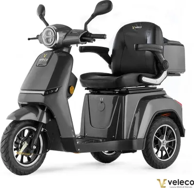 Produktbild von Veleco Turris - 3-Rad-Mobilitätsroller - Voll-LED-Beleuchtung - kontrastreiches Display - Alarmsystem Lithium-Ionen-Akku (Grau)