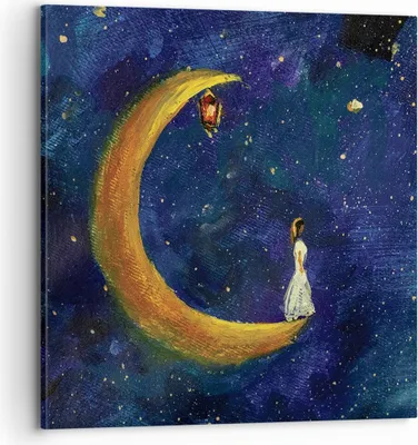 Produktbild von Bild auf Leinwand - Leinwandbild - Einteilig - Mädchen auf der Mond - 70x70cm - Wand Bild - Wanddeko - Wandbilder - Leinwanddruck - Bilder - Wanddekoration - Leinwand bilder - Wandbild - AC70x70-4575