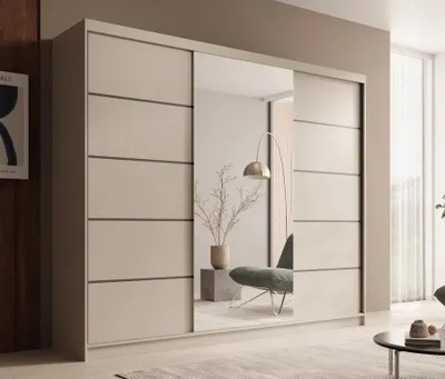 Obrázek produktu pro Velká šatní skříň se zrcadlem 250 cm PORA - kašmír