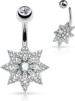 Produktbild von Bauchnabelpiercing Stern Zirkonia vergoldet Gold Nabelpiercing silber