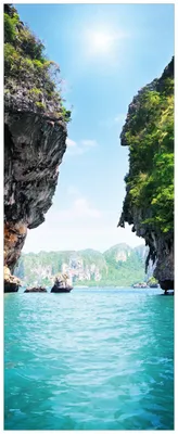 Produktbild von Wallario Wandbild aus Acryl, 125 x 50 cm, freischwebende Optik - Felsenschlucht am Meer in Thailand