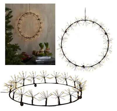 Produktbild von LED Kranz Ø 35 cm Weihnachtskranz mit 270 LED´s Metall schwarz Draht Bündel