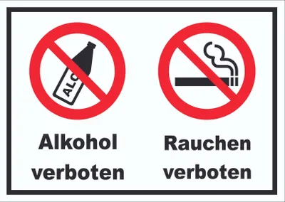 Produktbild von Schild Alkohol Rauchen verboten A5 Rückseite selbstklebend