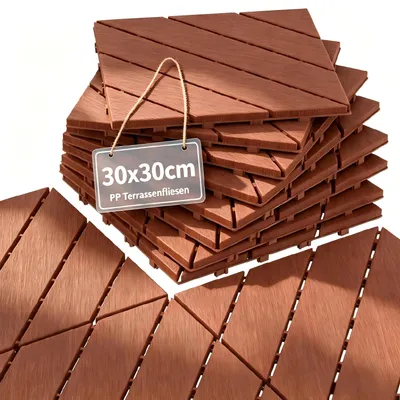 Obrázok produktu pre ACXIN plastové obkladové panely 30x30 cm, vzor 3 (diagonálny vzor), hnedo-červené farby, vzhľad dreva, odolné voči ohňu, trvanlivé, vysoká nosnosť, 44 kusov pre plochu 4 m²