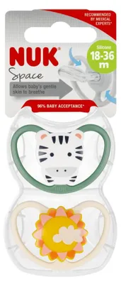 Produktbild von NUK Space Schnuller Silikon 18-36 Monate Zebra 2er Set
