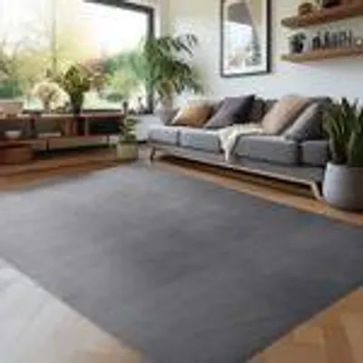 Produktbild von Moderner flauschiger Kurzflor Teppich einfarbig, rutschfest, waschbar & soft - perfekter Komfort für Zuhause, Größe: 120 x 170 cm, Farbe: Grau
