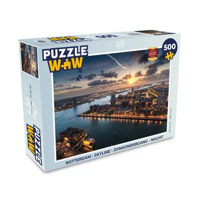 Obrázok produktu pre MuchoWow® Puzzle 500 ks Rotterdam - panoráma - západ slnka - noc