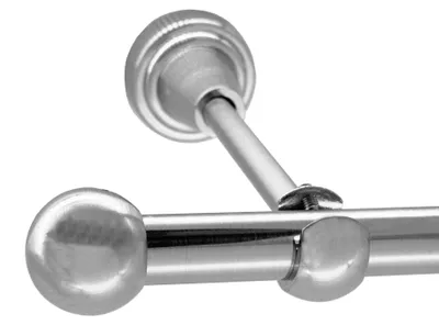 Produktbild von Gardinenstange Edelstahl Look, Metall, Durchmesser 16mm, Wandträger H14, 1-läufig, Länge 140, Endkappe E22