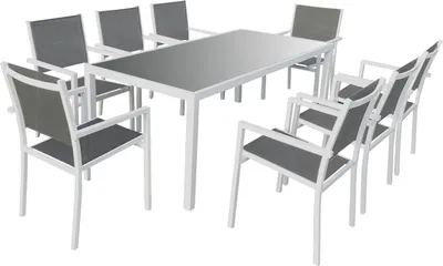 Produktbild von Gartenmöbel BARI aus grauem Textilene 8-Sitzer - Weißaluminium