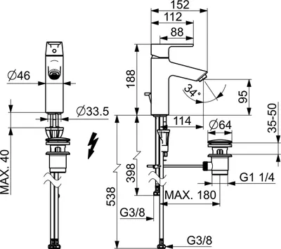 Produktbild von HANSA HANSAVANTIS XL Waschtischbatterie, Niederdruck, mit Ablaufgarnitur, Ausladung 114mm, chrom, 52461163