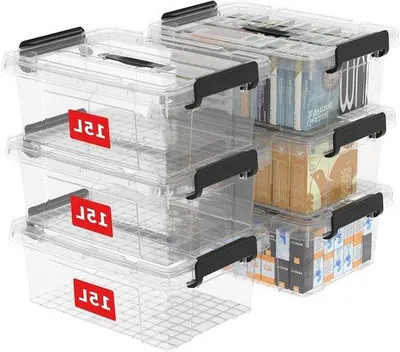 Image de Boîtes de rangement en plastique, lot de 15 x 6 pièces, avec couvercle et poignée