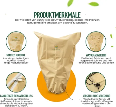 Image de Protection hivernale pour plantes et arbres - Anti-tissu - Couverture végétale - Couverture hivernale - Durable - Fermeture éclair - Perméable aux UV - 180 x 120 cm