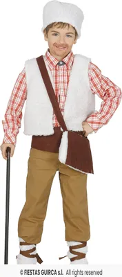 A child wearing a shepherd costume.