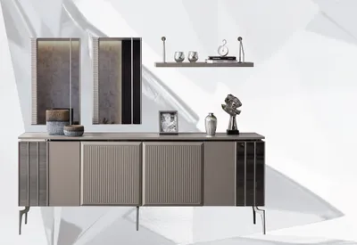 Obrázek produktu pro Garnitur Sideboard mit Spiegel Schrank Anrichte Grau Kommode Holz