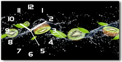 Produktbild von Wanduhr aus Glas – 60x30 cm - Glasbild - Glasuhr - Gehärtetes Glas - weisse-zeiger - Kiwi und Wasser