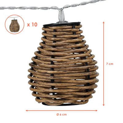 Immagine prodotto di 1.01 Luci da fata con 10 lampade in rattan - Lunghezza circa 1,8 m - Catena party a batteria