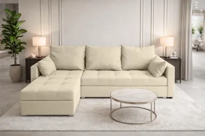 Produktbild von AX LIVING Ecksofa ELIF Creme mit Schlaffunktion L-Form, Sofa mit Bettkasten - Moderne Ecksofa, Wohnzimmer Ecksofa - Eckcouch Creme - Links
