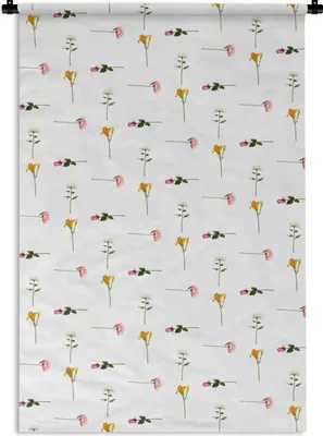 Produktbild von MuchoWow® Wandteppich Wandbehang Blumen - Pastell - Muster 90x135 cm Tapisserie Dekoration Wandtuch - Baumwolle - Wandskulptur