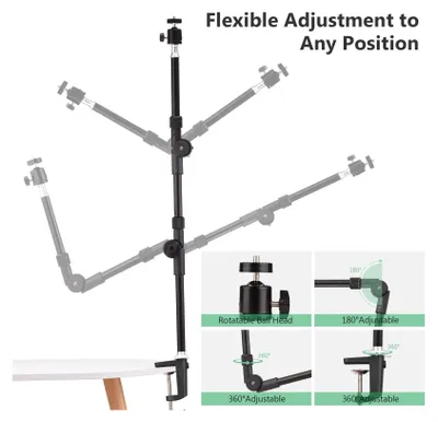Immagine prodotto di Andoer ST-01 Supporto da tavolo flessibile e pieghevole, supporto in metallo, vite da 1/4 di pollice, capacità di carico di 3 kg con morsetto a testa sferica, supporto per telefono, telecomando per luce di riempimento a LED, webcam, smartphone