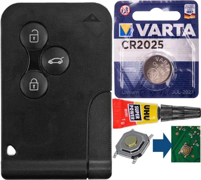 Produktbild von Autoschlüssel Karte Funk Fernbedienung Austausch Gehäuse mit 3 Tasten + Notschlüssel Rohling + Drucktaste + Batterie kompatibel mit Renault Megane 2 Scenic 2 Clio 3