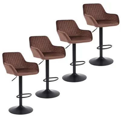Immagine prodotto di Set di 4 sgabelli da bar, regolabili in altezza, girevoli, rivestiti in velluto, con schienale e braccioli, color marrone