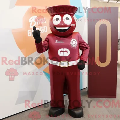 Produktbild von Maskottchen REDBROKOLY eines kastanienbraunen Zirkusdirektors mit Rashguard und Krawattennadeln