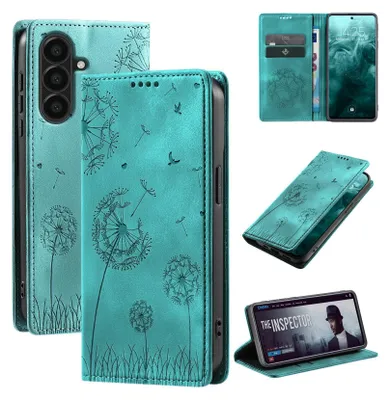 Produktbild von Handyhülle für Samsung Galaxy A17 / A17 5G RFID Schutz Klapphülle Case Cover Design Blume Pusteblume Schutzhülle Farbe: Türkis