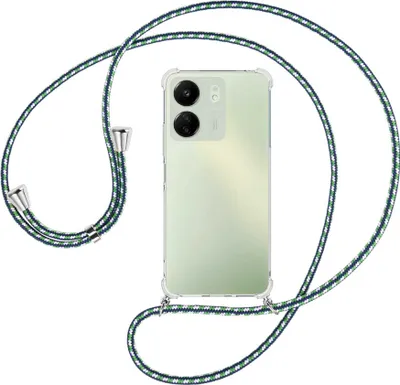 Produktbild von Handykette Backcover-Schutzhülle mit Band (Metall silberfarben) für Xiaomi Redmi 13C (6.71'') - grün/blau/weiß