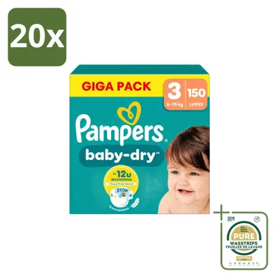 Imagen del producto de 20 pañales Pampers Baby-Dry, talla 3, paquete económico - 20 unidades