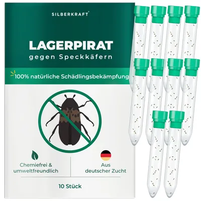 Produktbild von Silberkraft Lagerpiraten zur Bekämpfung von Speckkäfern - Nützlinge gegen Teppichkäfer & Vorratsschädlinge - hochwirksam - 10 Stück