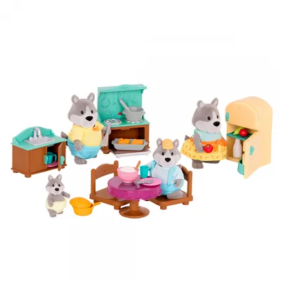 Produktbild von Li'l Woodzeez Spielzeugküche mit Herd, Esstisch, Spülbecken und Zubehör für Li'l Woodzeez Häuser